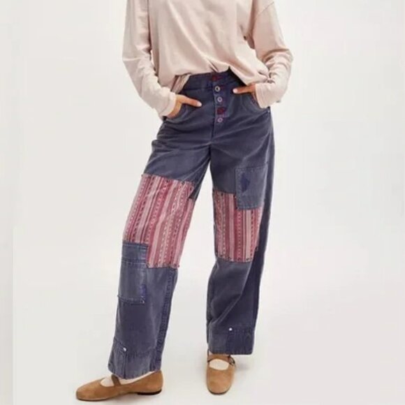 Free People La Vie Patched Pants NWOT Size 4 (Small) - Picture 1 of 12